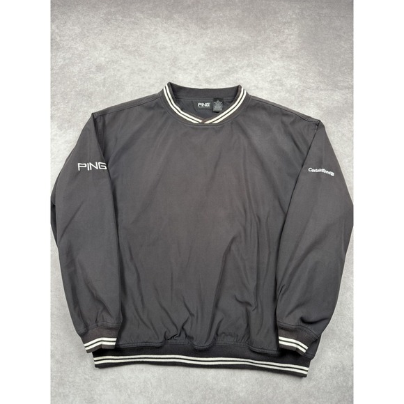 PING Pullover Mens Large Black Windshirt Golf Lined Embroidered CertainTeed - Picture 1 of 16